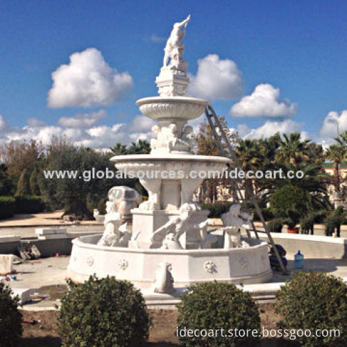 Water fountains in white marble for garden